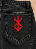 Berserk Embroidered Pocket Jeans – Bleeding Brand – embroidery close-up | Berserk