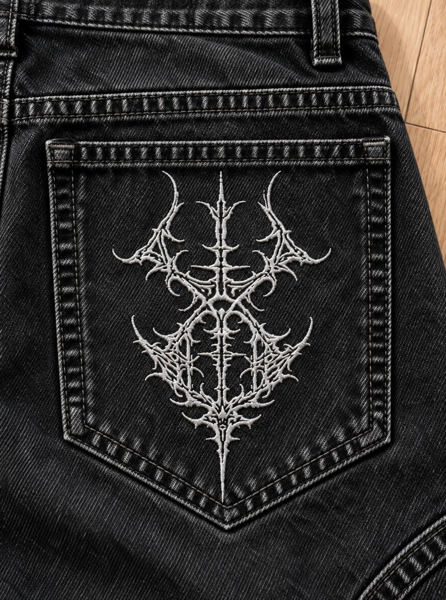 Berserk Embroidered Pocket Jeans – Thorn Brand – embroidery close-up | Berserk