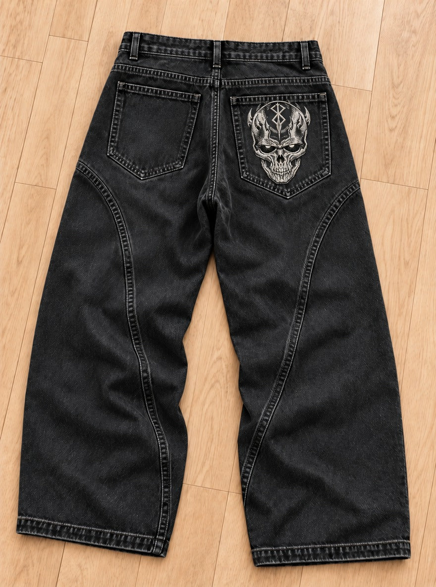 Berserk Embroidered Pocket Jeans – Branded Skull – back flat-lay | Berserk