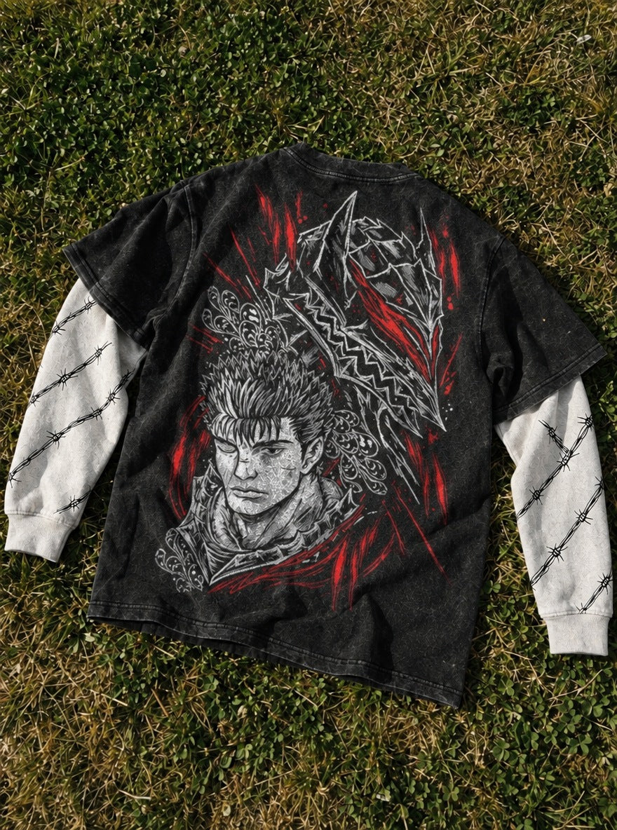 Guts Helm Portrait – Double Sleeves – flat-lay | Berserk