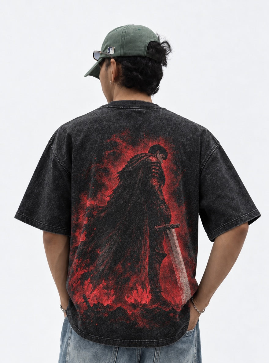 Crimson Aura Guts – T-Shirt – model shot | Berserk