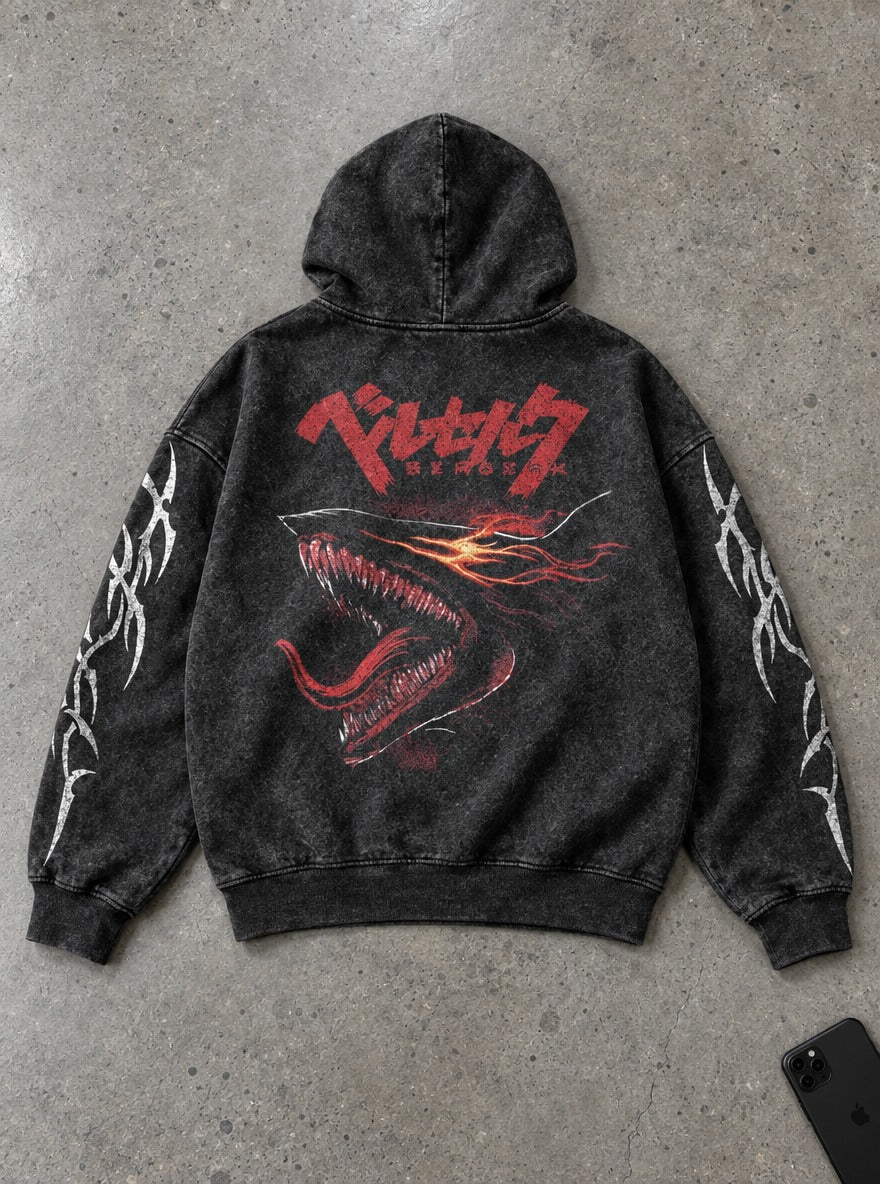 Red Berserker Maw – Hoodie – flat-lay | Berserk