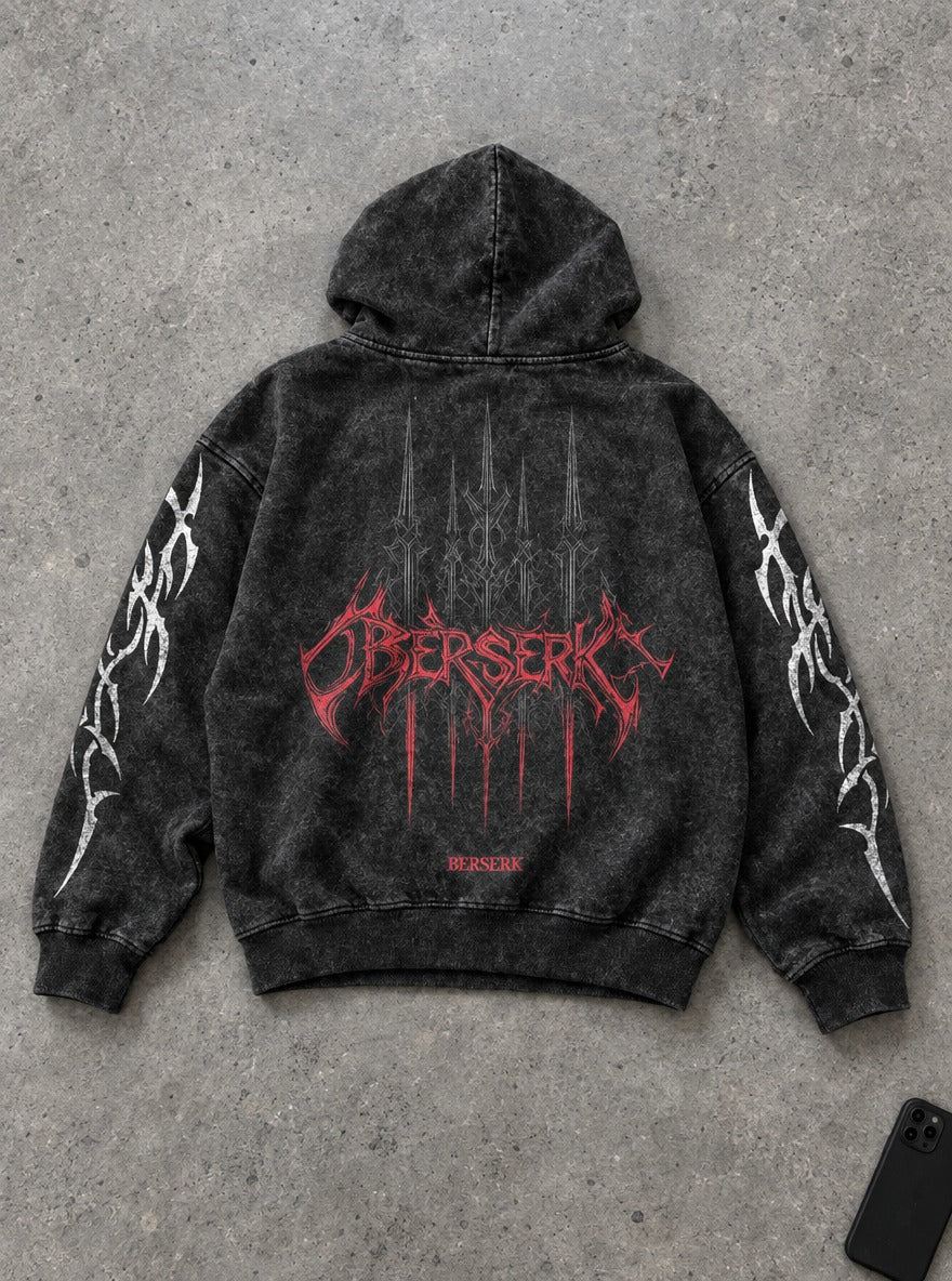 Red Metal Logo – Hoodie – flat-lay | Berserk