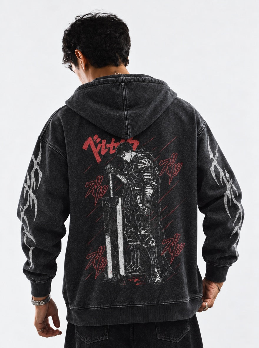 Guts Sword Lean – Hoodie – model shot | Berserk