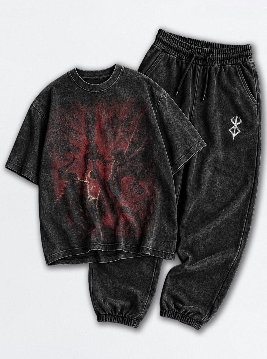 Black Swordsman Tee & Joggers Combo – Guts vs Zodd – mockup | Berserk