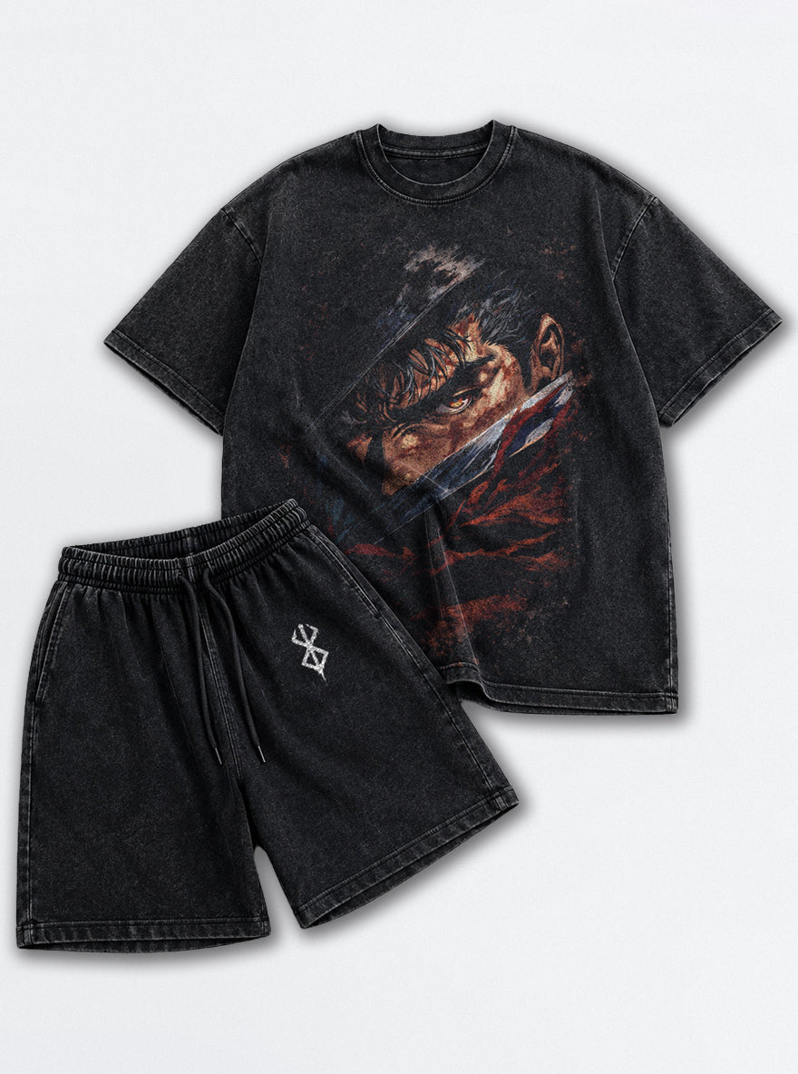 Black Tee & Shorts Combo – Guts Blade Glare – mockup | Berserk