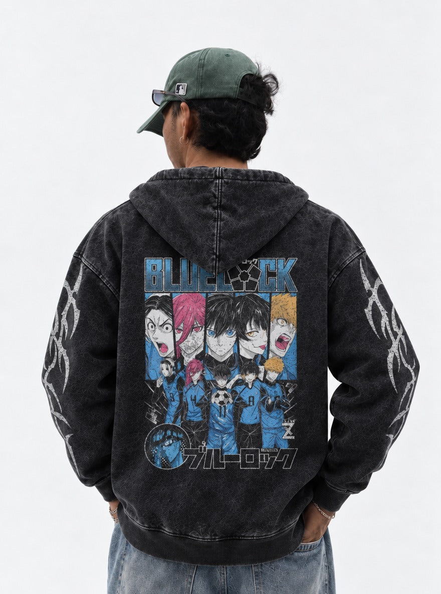 Collage Hold – Hoodie – model shot | Blue Lock