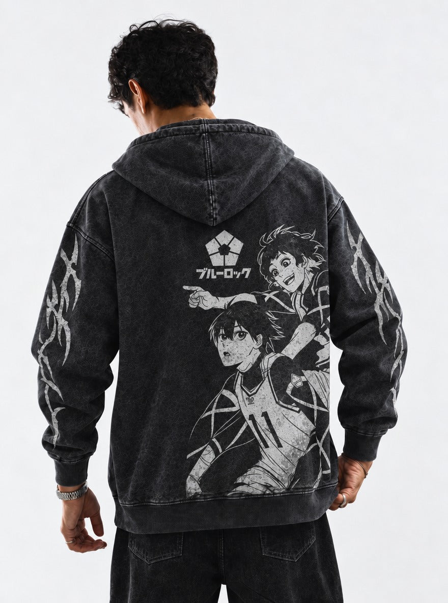 Dual Crest – Hoodie – model shot | Blue Lock