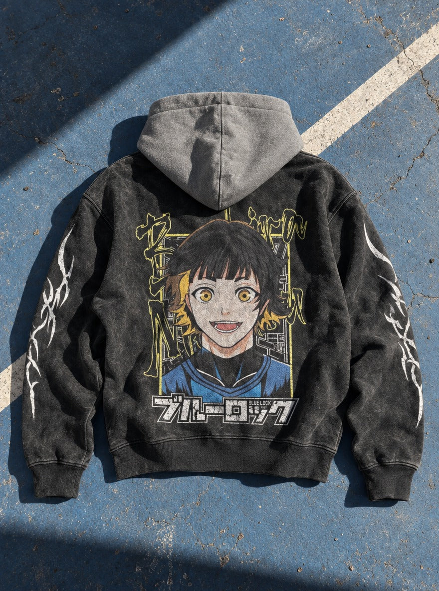 Golden Streak – Black & Grey Hoodie – flat-lay | Blue Lock