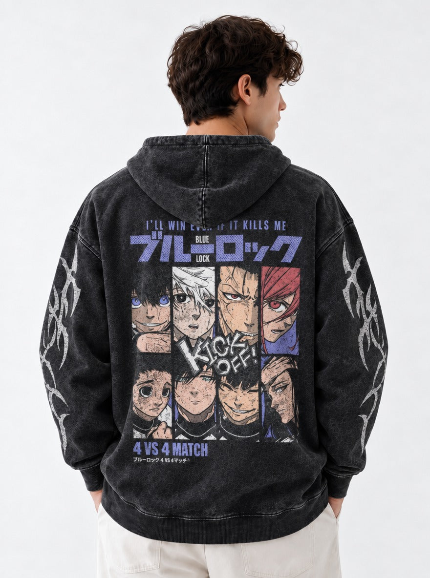 Graffiti Grid – Hoodie – model shot | Blue Lock