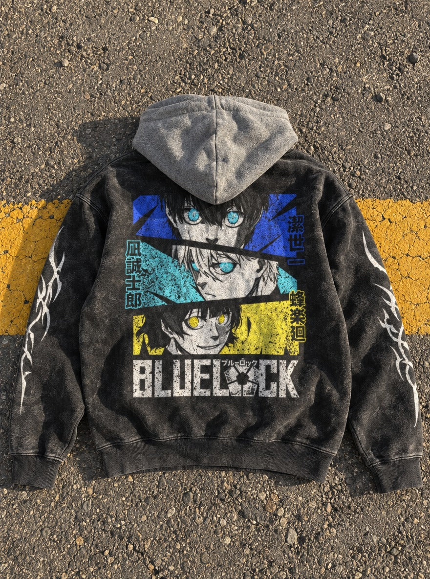 Manga Triad – Black & Grey Hoodie – flat-lay | Blue Lock
