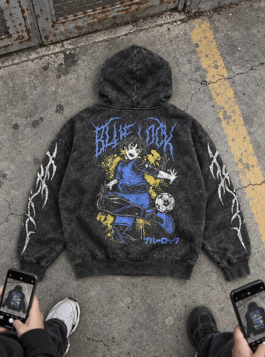 Splatter Kick – Hoodie – flat-lay | Blue Lock