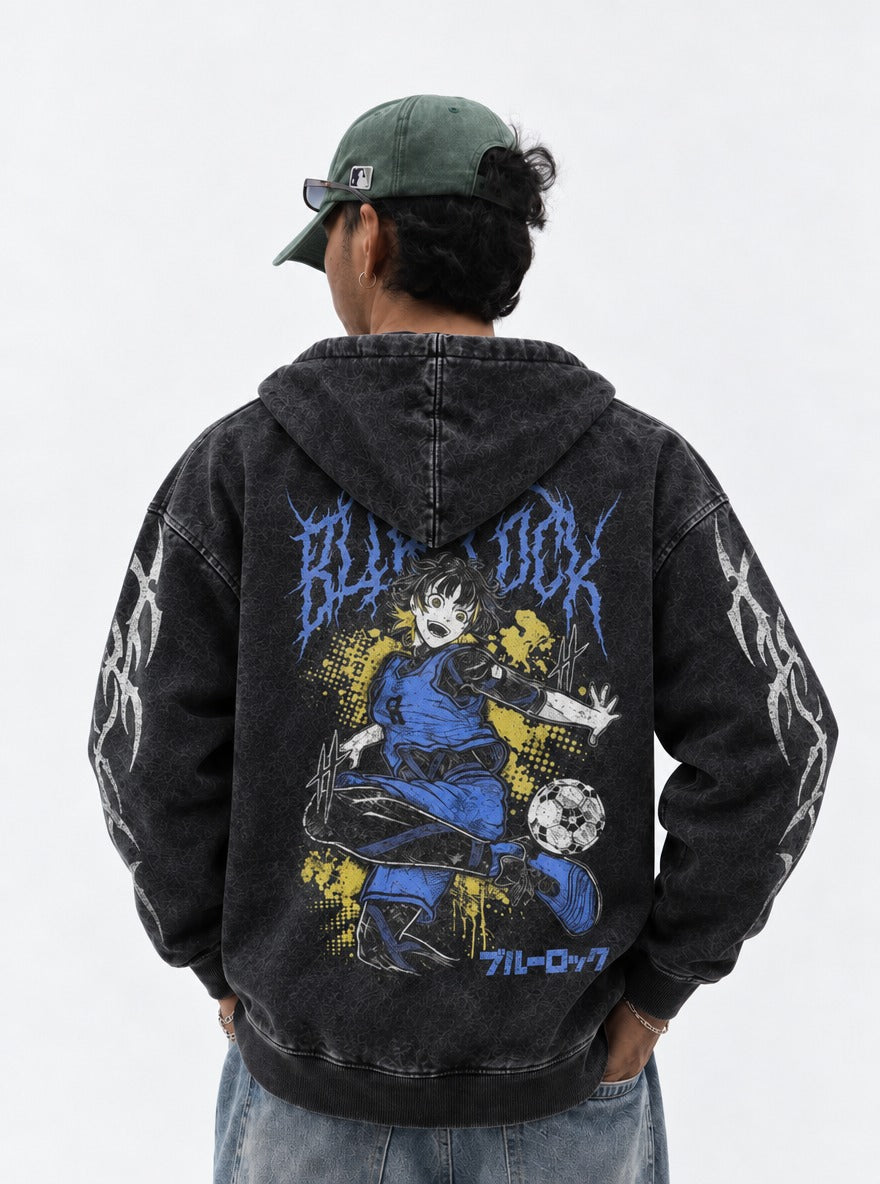 Splatter Kick – Hoodie – model shot | Blue Lock