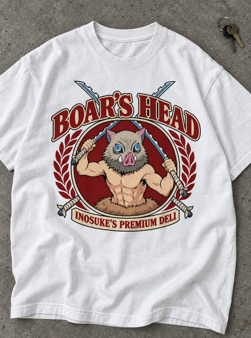 Boar's Head – White Tee – flat-lay | Meme Tees