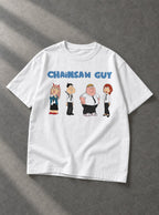 Chainsaw Guy – White Tee – flat-lay | Meme Tees
