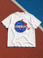 Cowboy C.B. – White Tee – flat-lay | Meme Tees