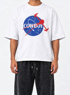 Cowboy C.B. – White Tee – model shot | Meme Tees