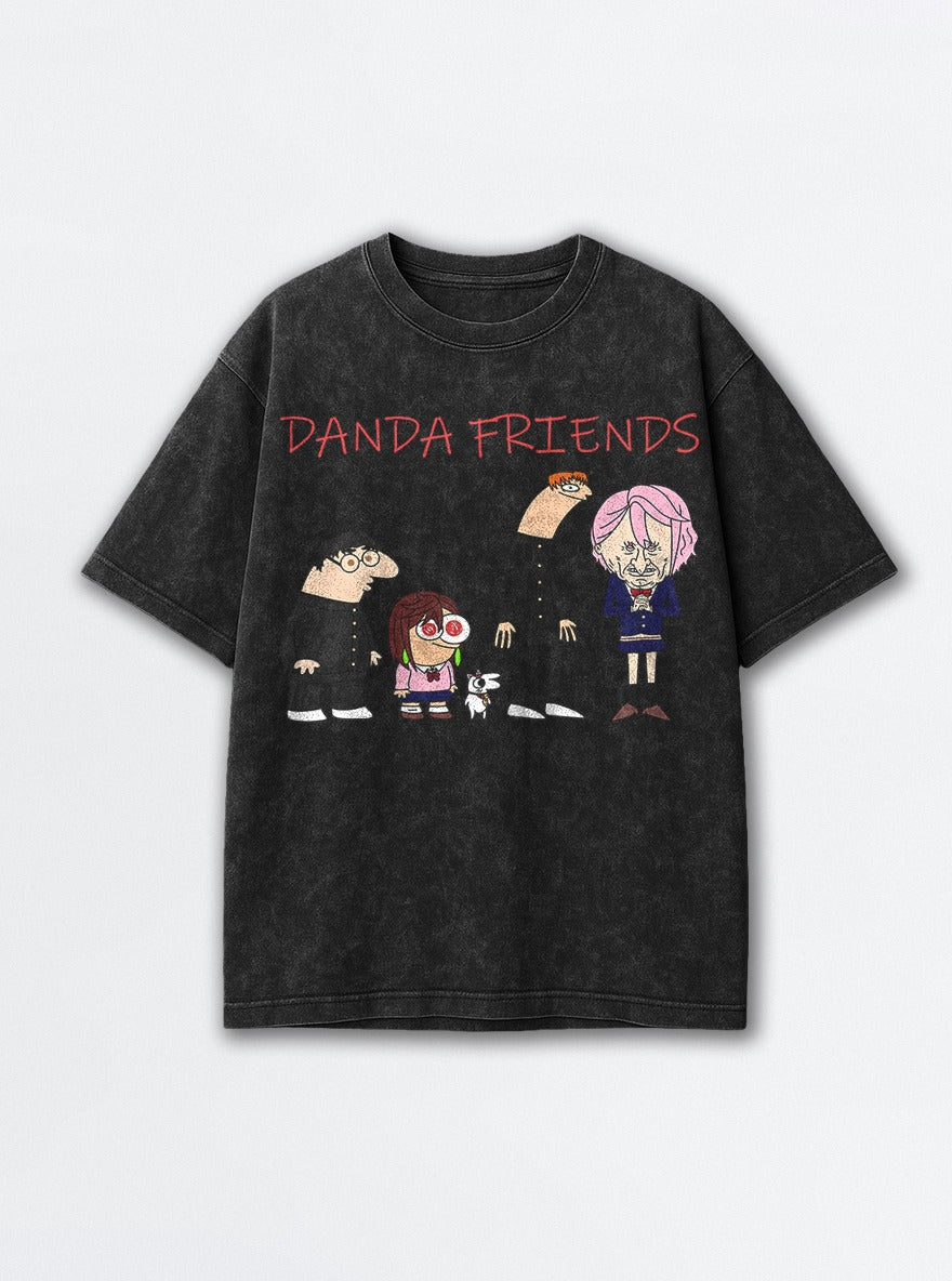 Danda Friends – Black Acid Wash Tee – mockup | Dandadan