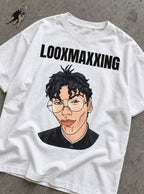 Looxmaxxing – White Tee – flat-lay | Dandadan