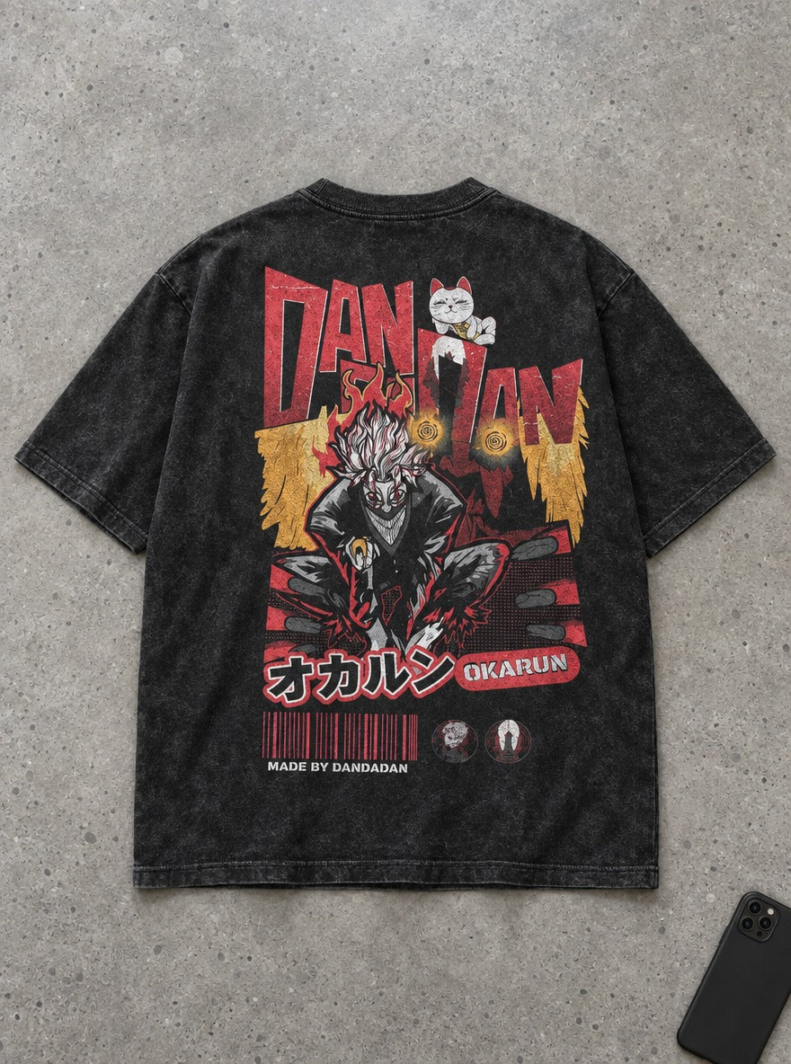 Okarun Flames – T-Shirt – flat-lay | Dandadan