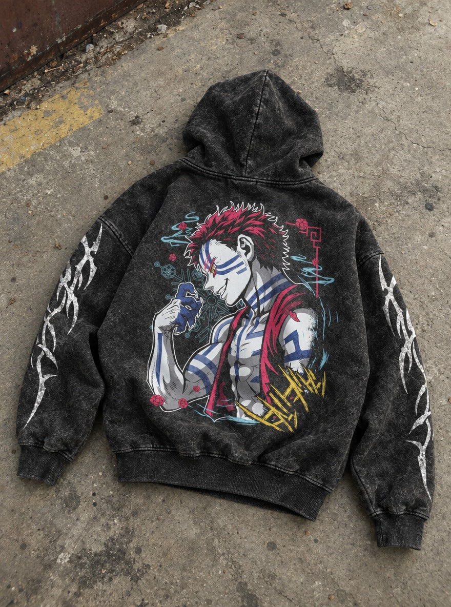Akaza Unleashed – Hoodie – flat-lay | Demon Slayer