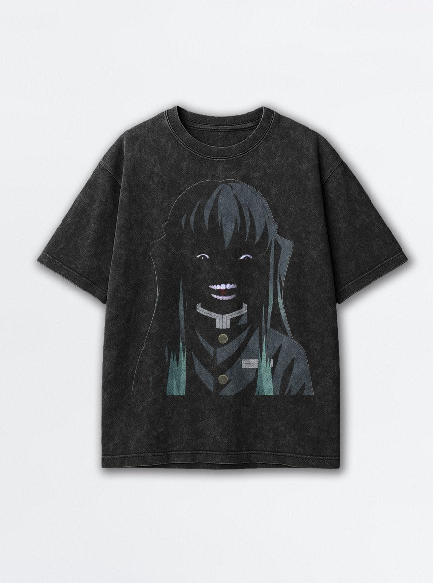 Dark Mode Muichiro – Black Acid Wash Tee – mockup | Demon Slayer