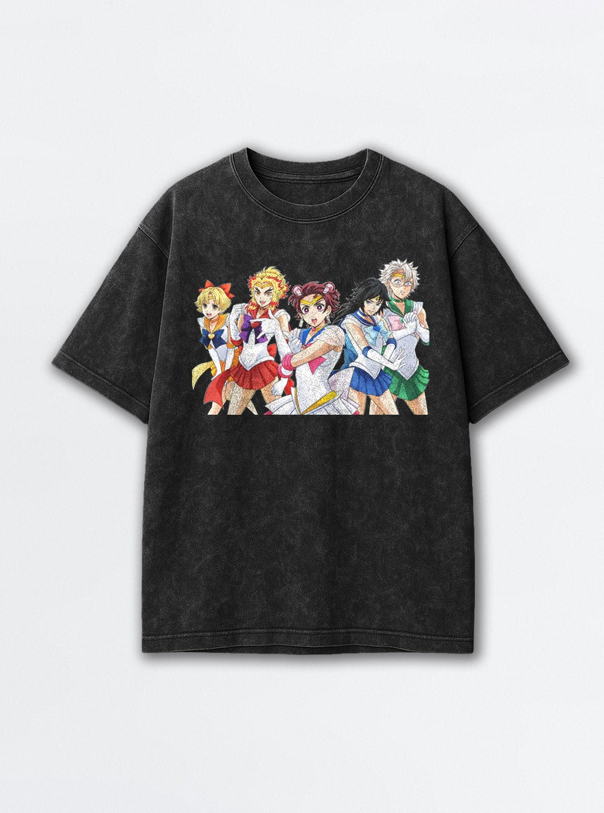 Demon Slayer Sailor Scouts – Black Acid Wash Tee – mockup | Demon Slayer