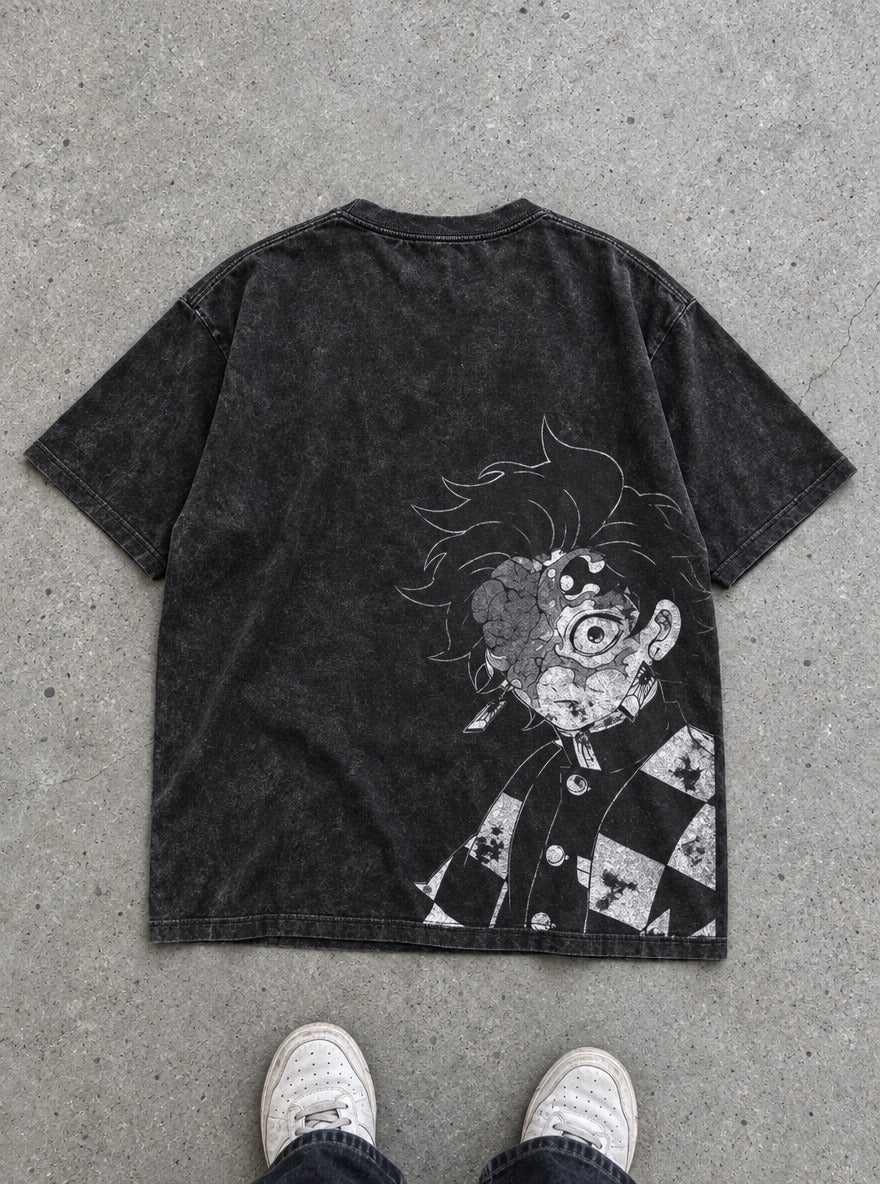 Demon Tanjiro – Black T-Shirt – flat-lay | Demon Slayer
