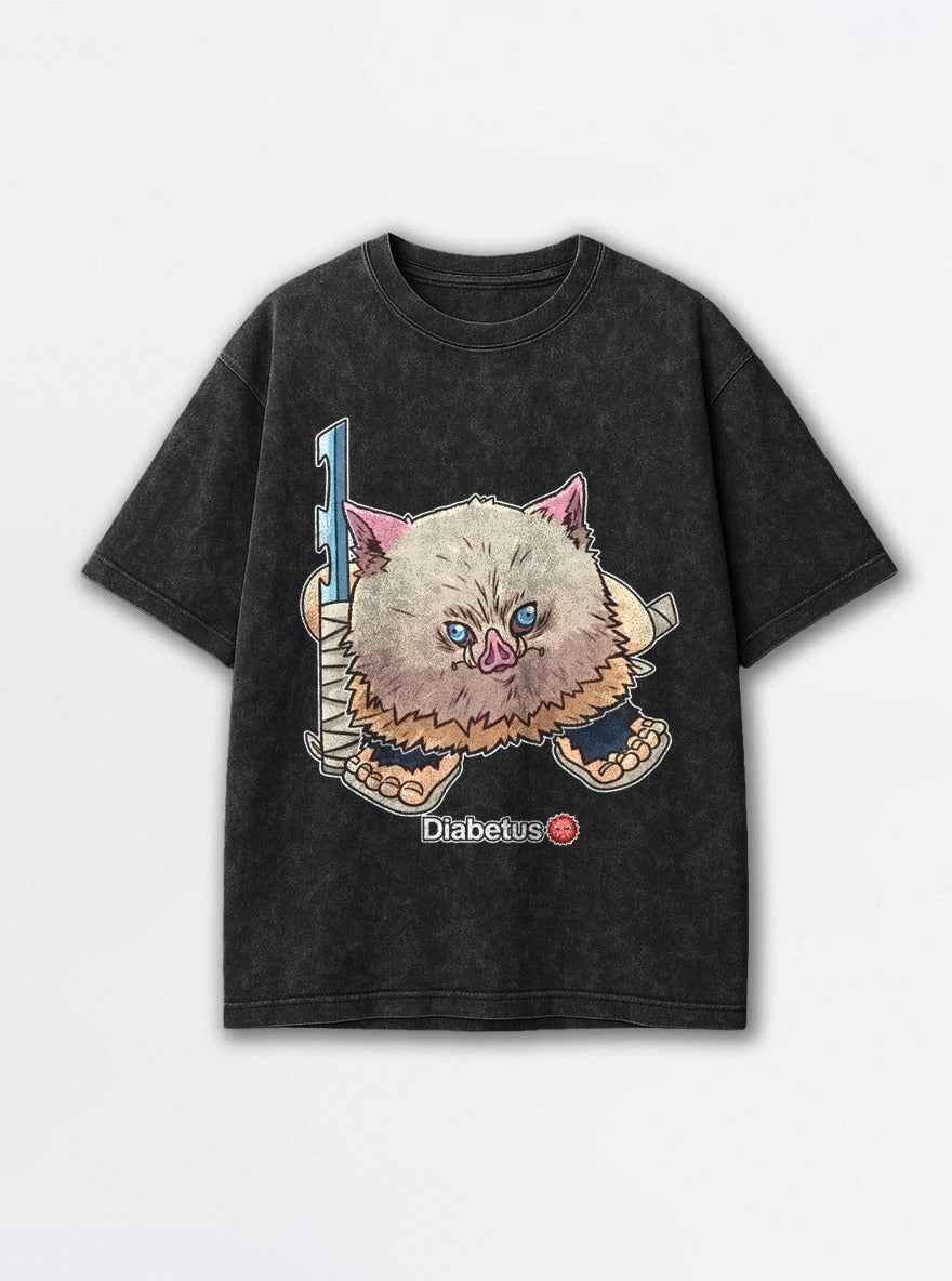 Diabetus – Black Acid Wash Tee – mockup | Demon Slayer