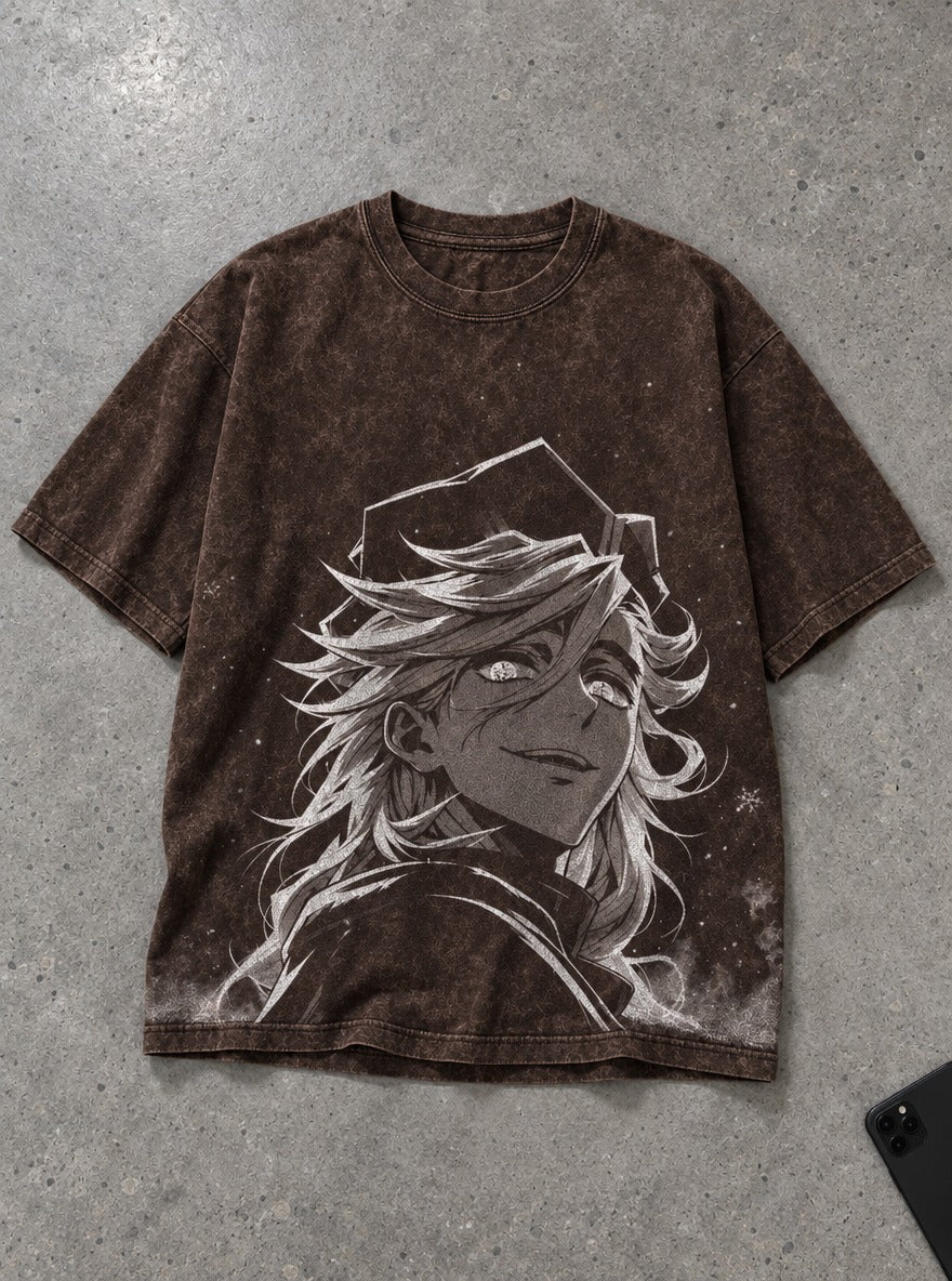 Doma Smile – Brown T-Shirt – flat-lay | Demon Slayer