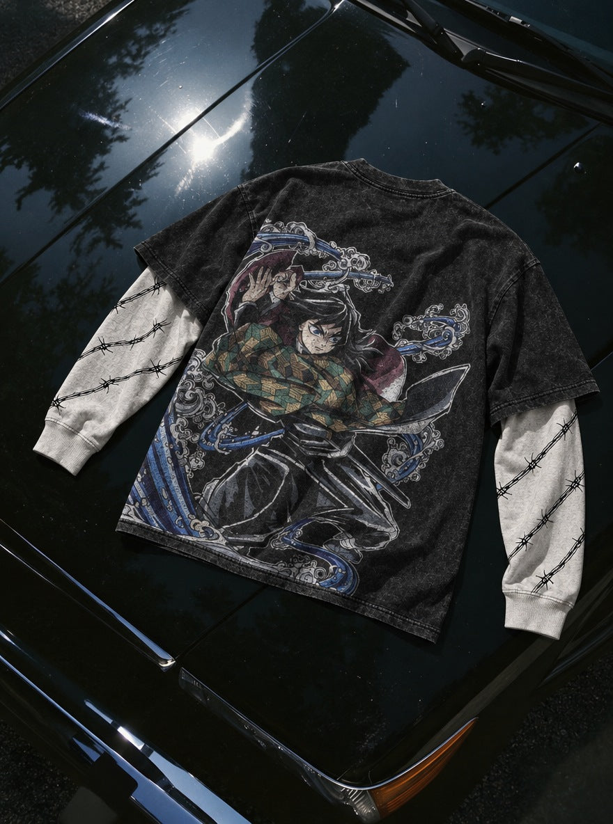 Giyu Strike – Double Sleeves – flat-lay | Demon Slayer