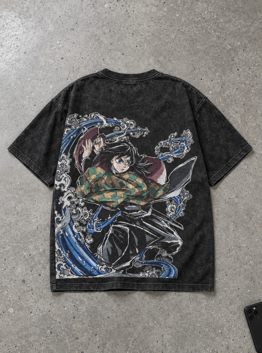 Giyu Strike – Black T-Shirt – flat-lay | Demon Slayer