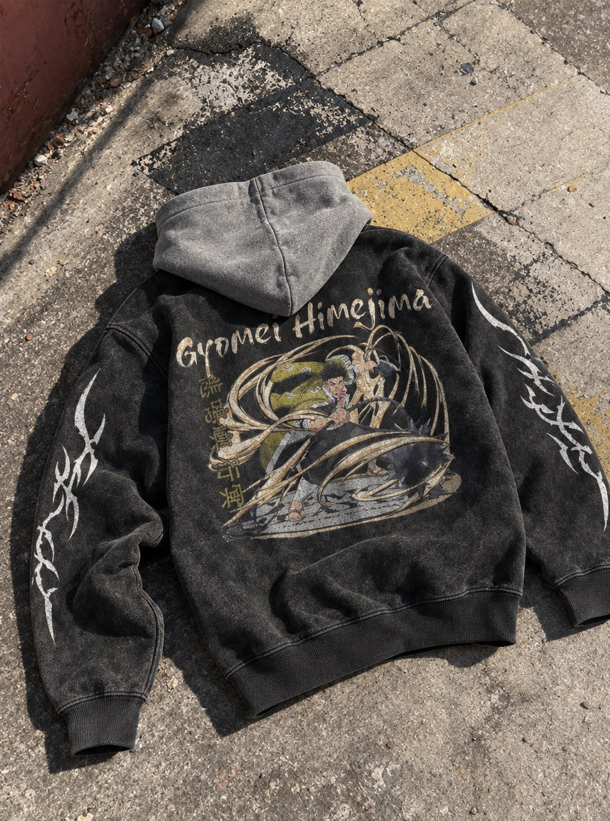 Gyomei Himejima – Black & Grey Hoodie – flat-lay | Demon Slayer