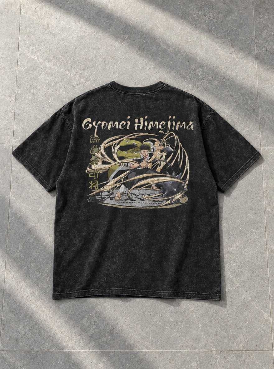 Gyomei Himejima – Black T-Shirt – flat-lay | Demon Slayer