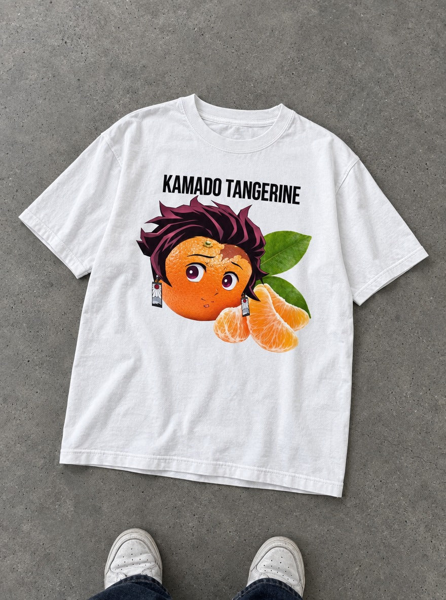 Kamado Tangerine – White Tee – flat-lay | Demon Slayer