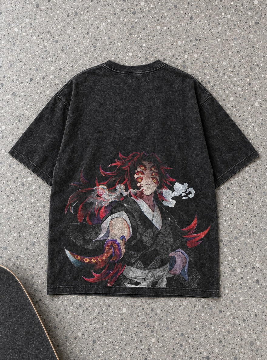 Kokushibo Smoke – Black T-Shirt – flat-lay | Demon Slayer
