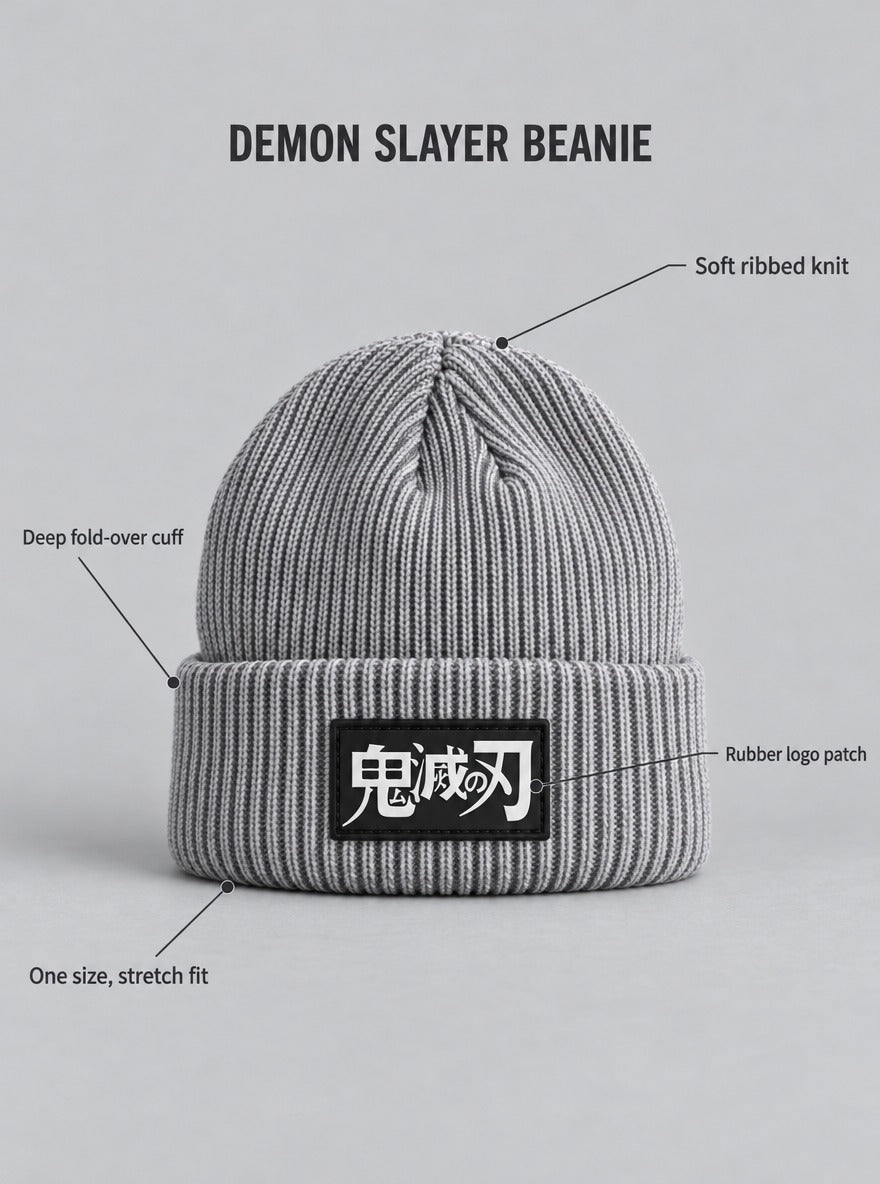 Slayer Crest Beanie 4-Pack – Grey – Demon Slayer Logo – details | Demon Slayer