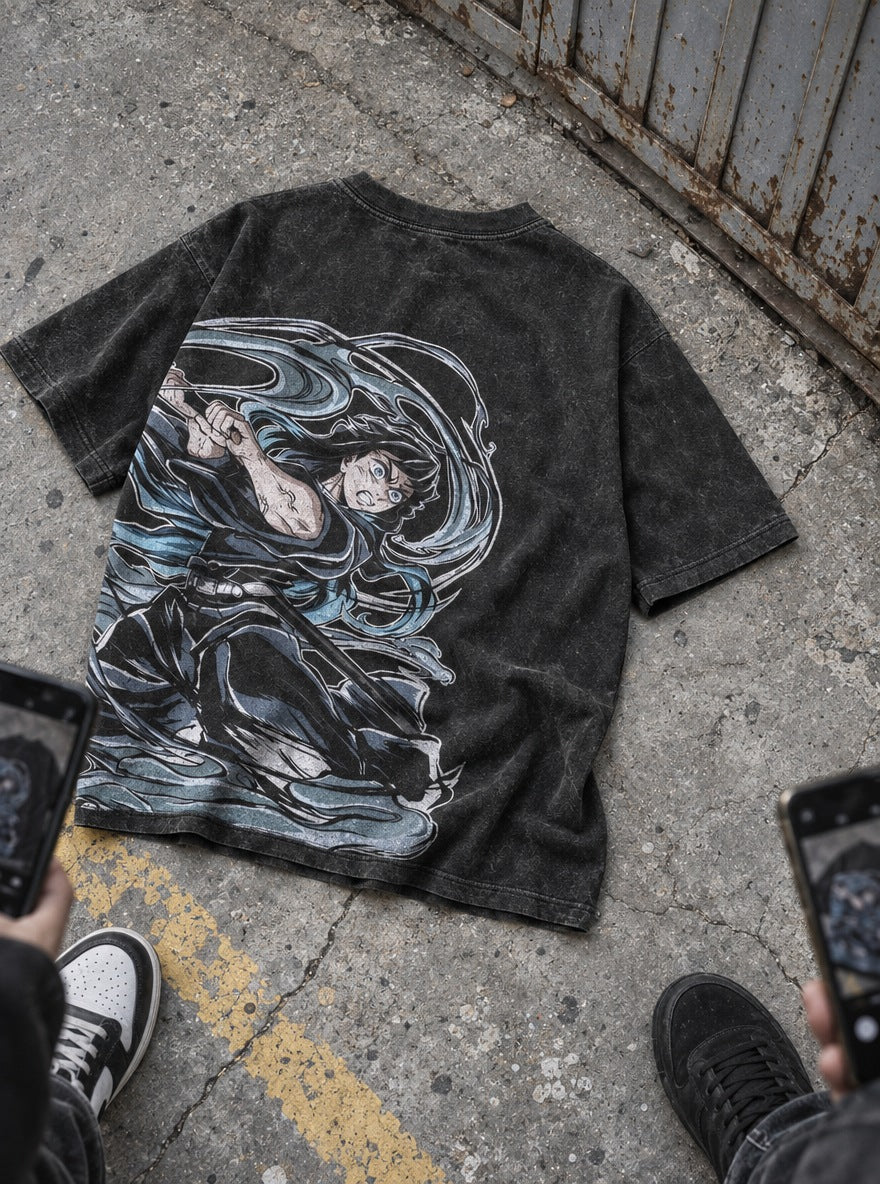 Muichiro Mist – Black T-Shirt – flat-lay | Demon Slayer