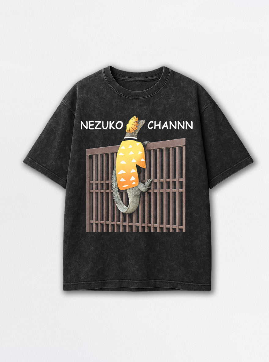 Nezuko Channn – Black Acid Wash Tee – mockup | Demon Slayer
