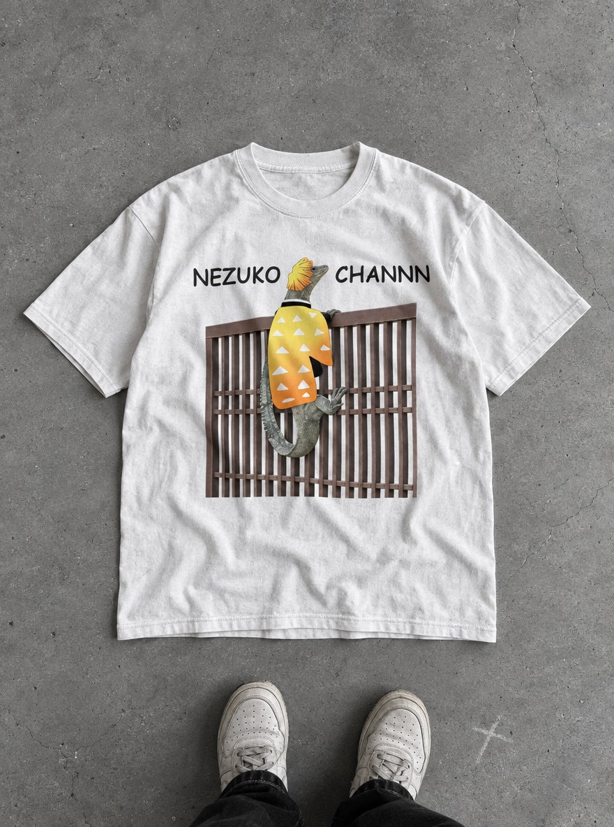 Nezuko Channn – White Tee – flat-lay | Demon Slayer