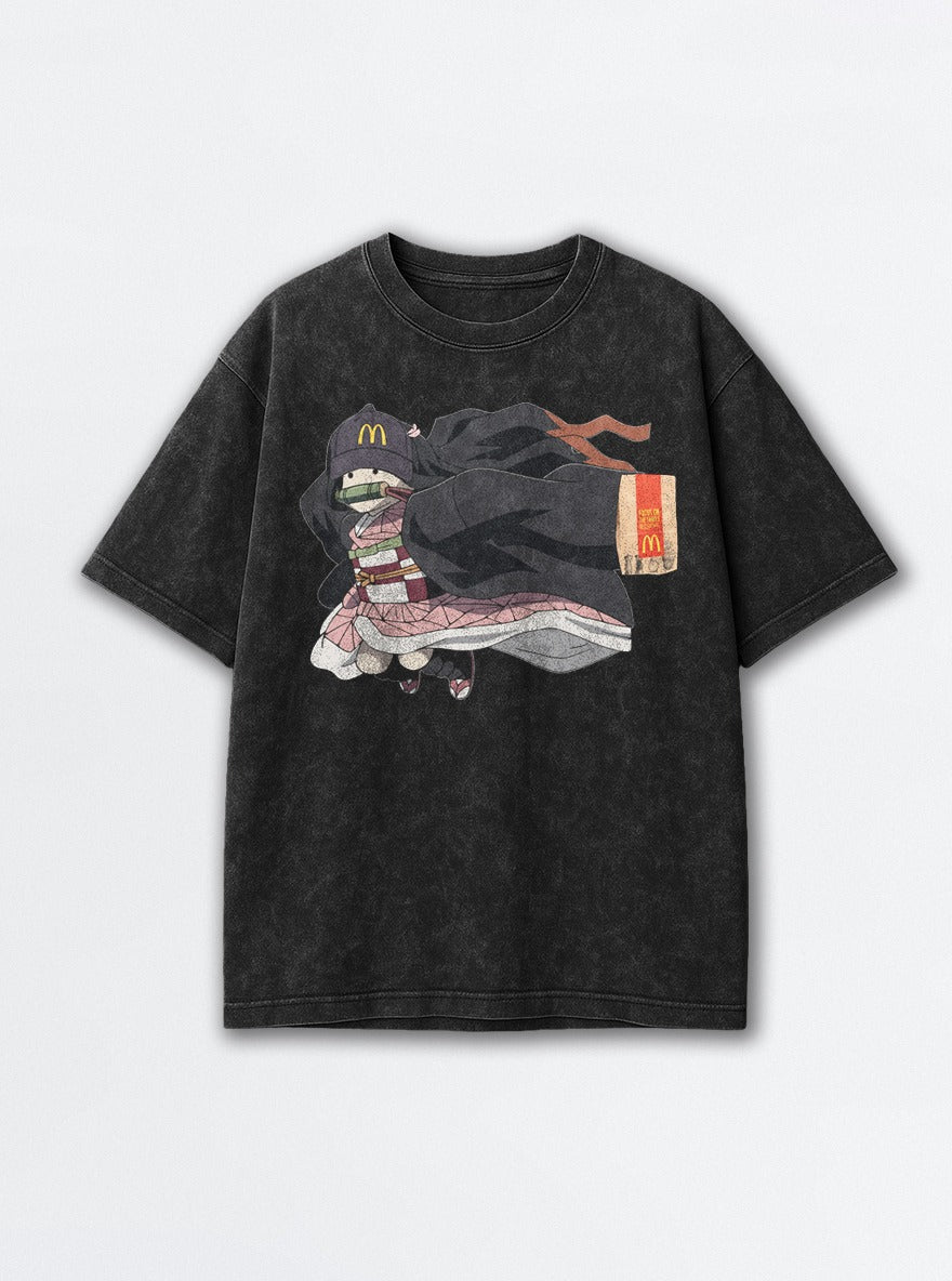 Nezuko Takeout – Black Acid Wash Tee – mockup | Demon Slayer