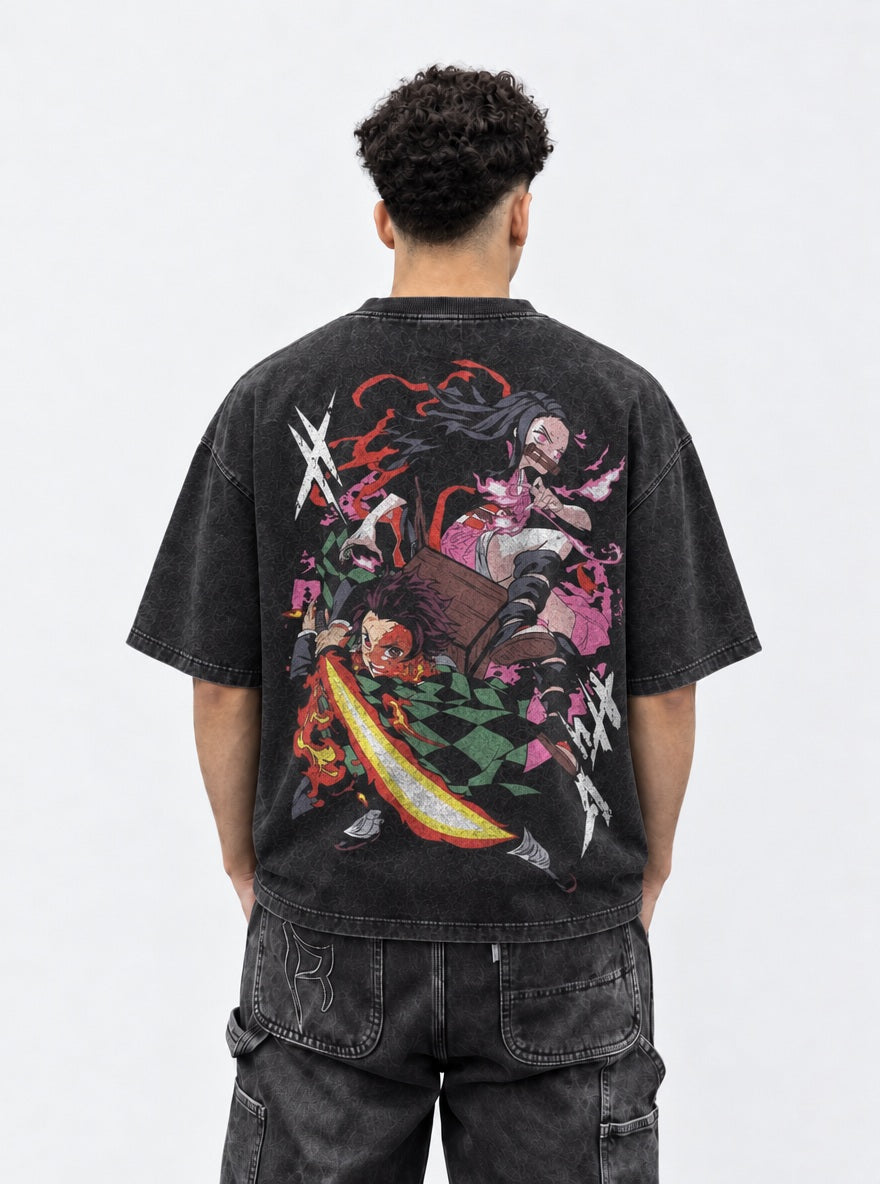 Tanjiro & Nezuko – Black T-Shirt – model shot | Demon Slayer