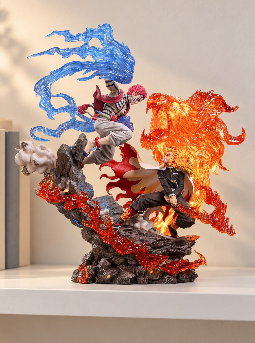 Rengoku vs Akaza Diorama Figure – on a display shelf | Demon Slayer