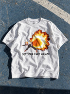 Set Your Fart Ablaze – White Tee – flat-lay | Demon Slayer