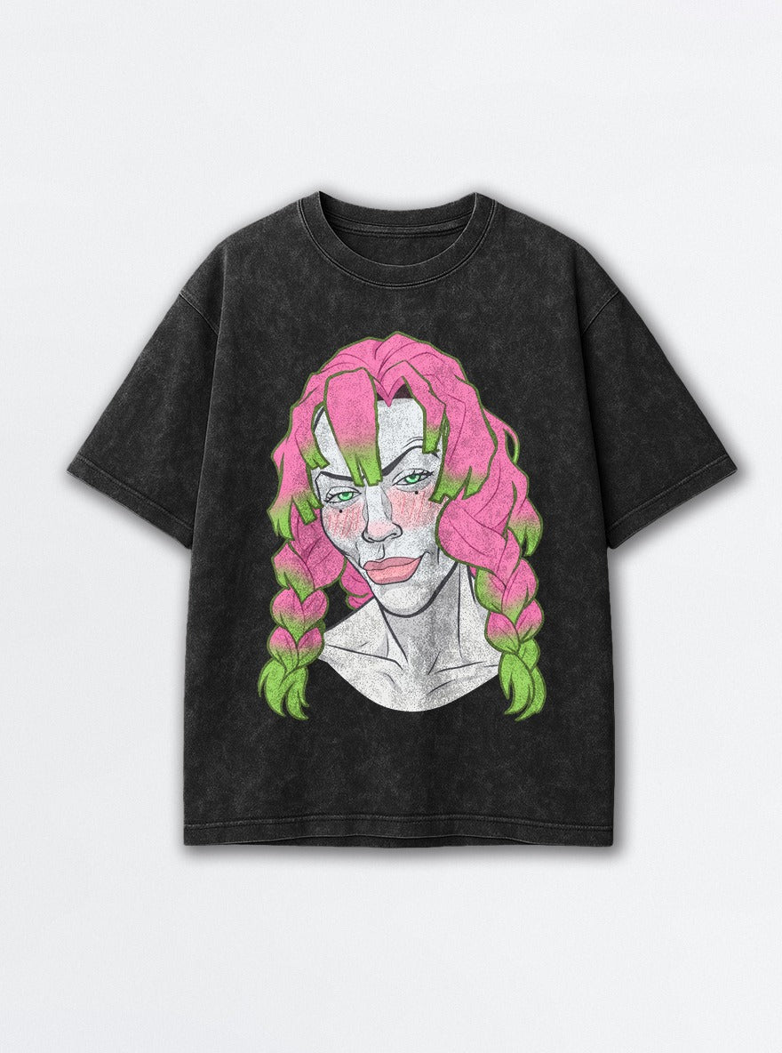 Squinty Mitsuri – Black Acid Wash Tee – mockup | Demon Slayer