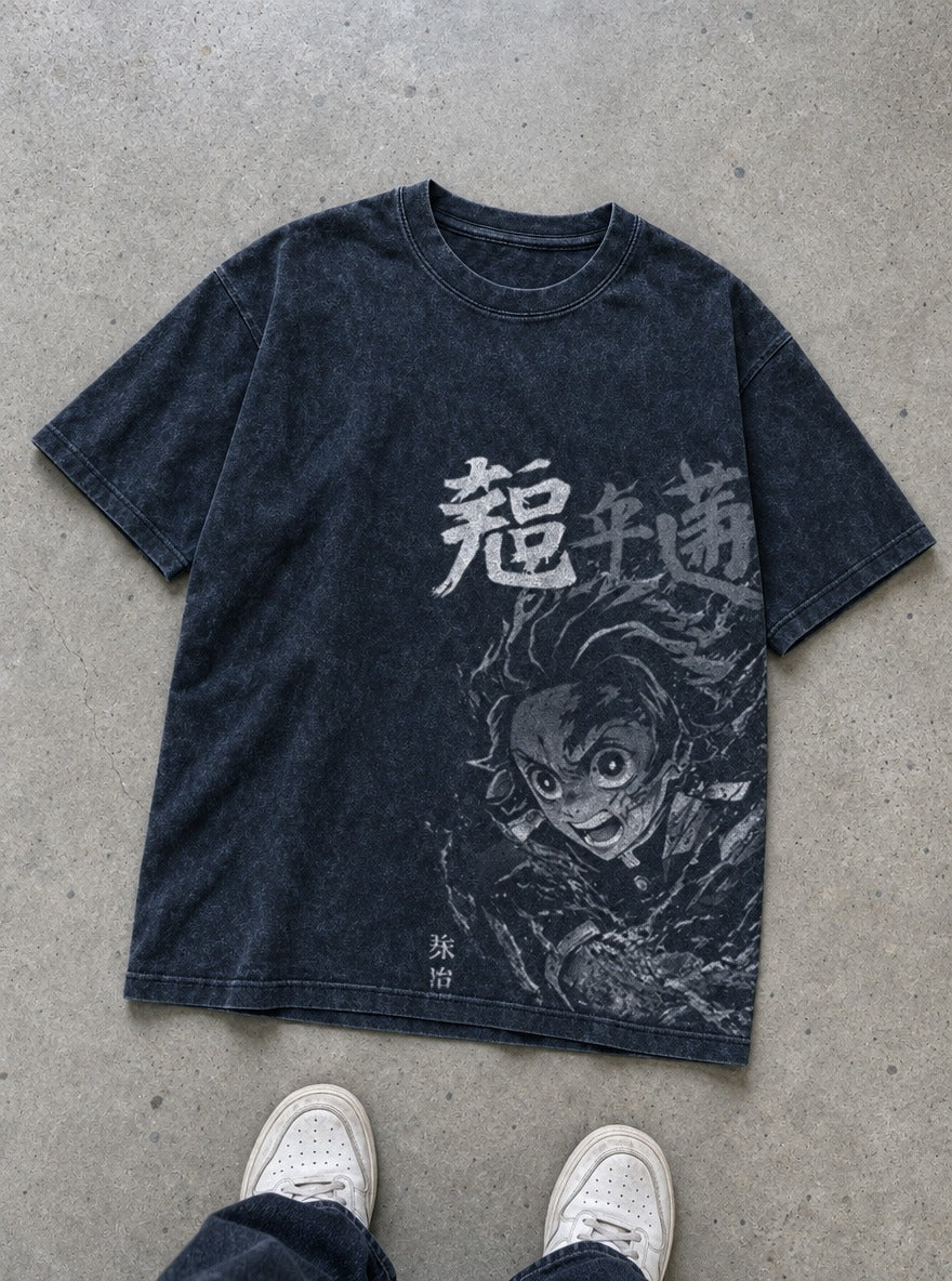 Tanjiro Mono – Navy Blue T-Shirt – flat-lay | Demon Slayer