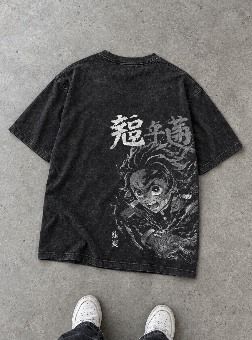 Tanjiro Mono – Black T-Shirt – flat-lay | Demon Slayer
