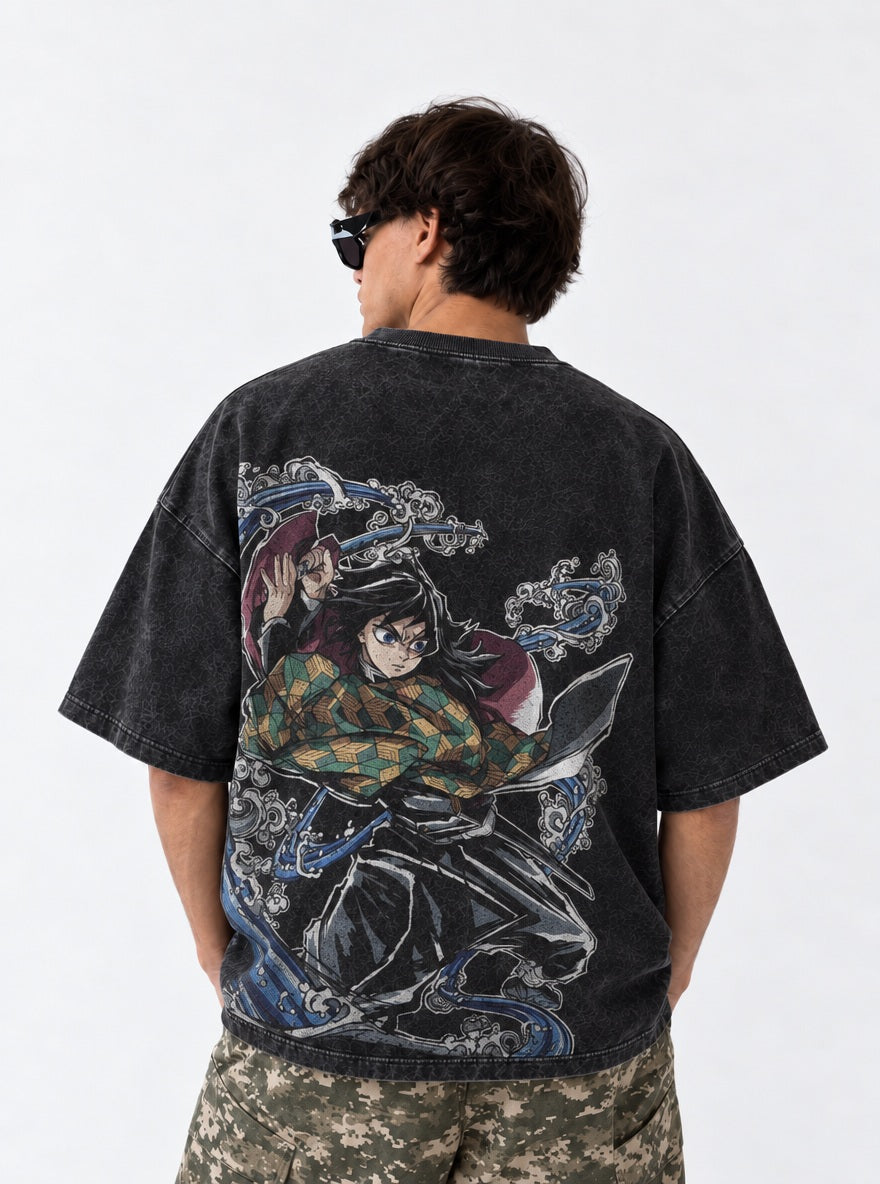 Giyu Strike – Black T-Shirt – model shot | Demon Slayer