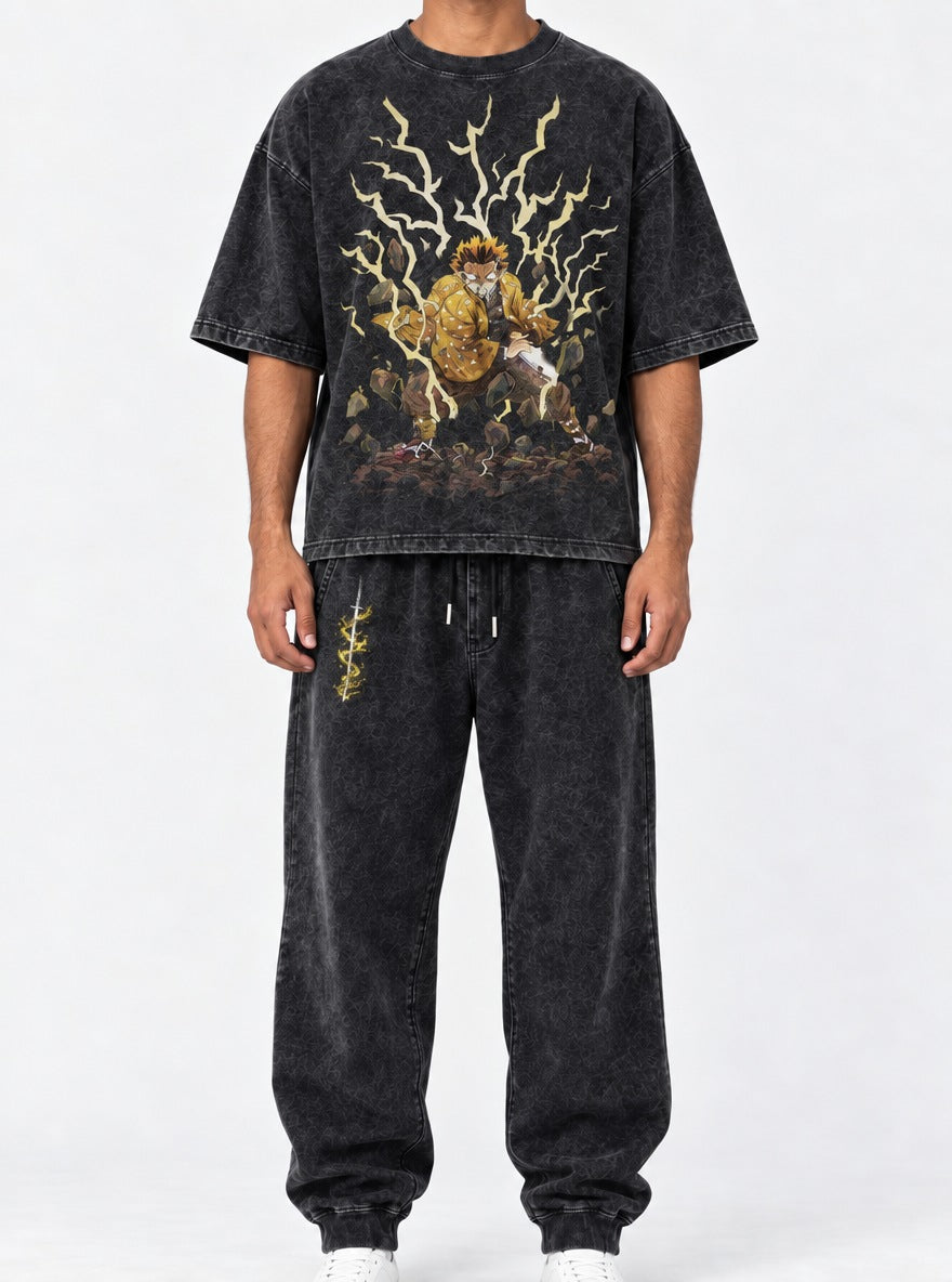 Black Tee & Joggers Combo – Zenitsu Thunder – model shot | Demon Slayer