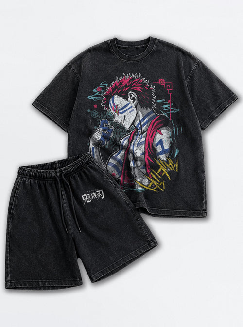 Black Tee & Shorts Combo – Akaza Unleashed – mockup | Demon Slayer